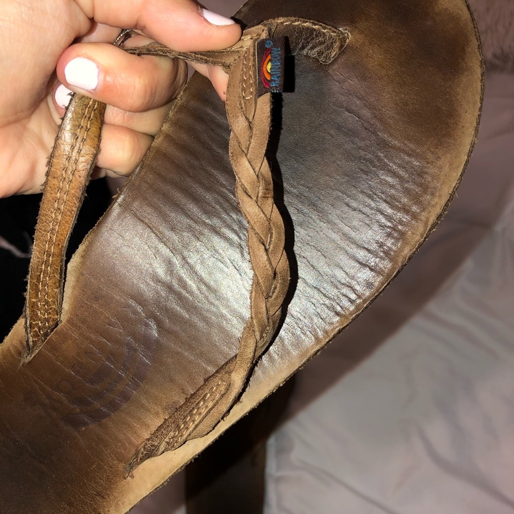 braided rainbow flip flops dark brown